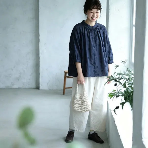 【ゆったり】可愛いドット柄シャツ S/M/L 体型カバー さらっと着られて、毎日着たくなる！