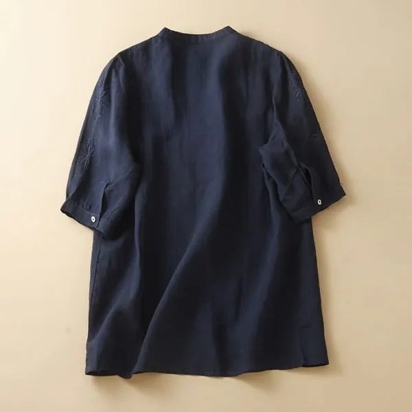 M-2XL 綿麻 ゆったり刺繍シャツ 柔らか肌触り 毎日使える