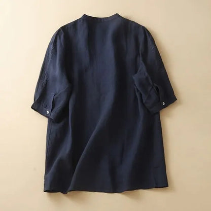 M-2XL 綿麻 ゆったり刺繍シャツ 柔らか肌触り 毎日使える