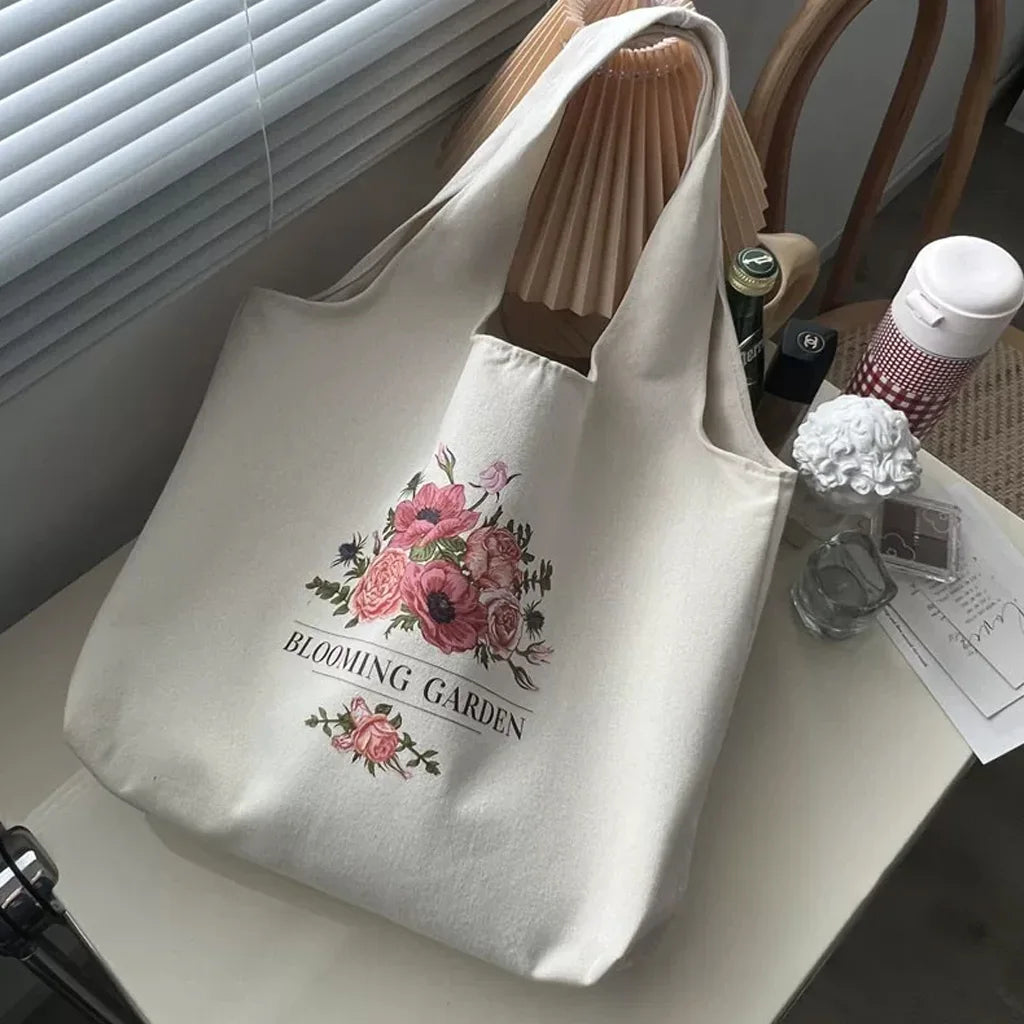 しっかり厚手肩掛けマルシェな草花バッグ