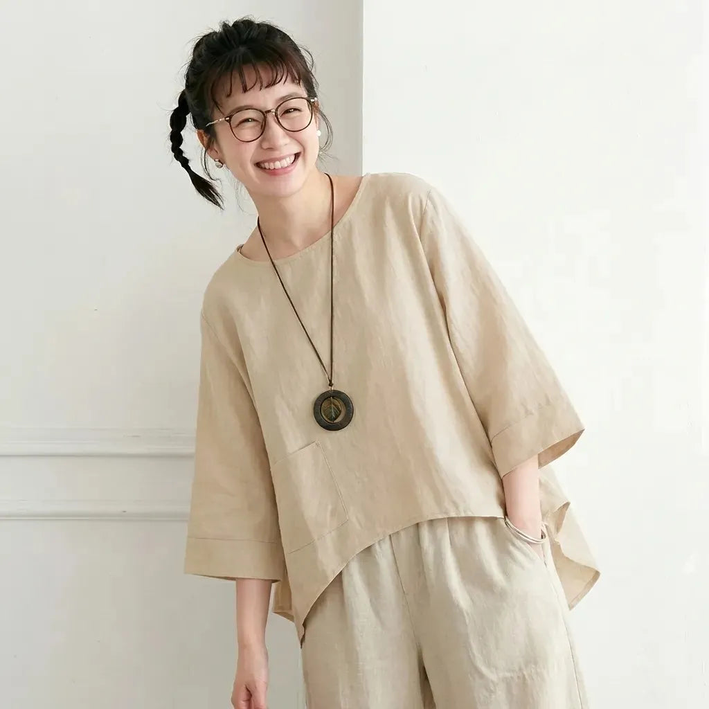 【S-2XL】綿麻 七分袖 肌触り柔らかい | お出かけ シャツ