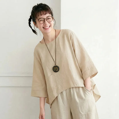 【S-2XL】綿麻 七分袖 肌触り柔らかい | お出かけ シャツ