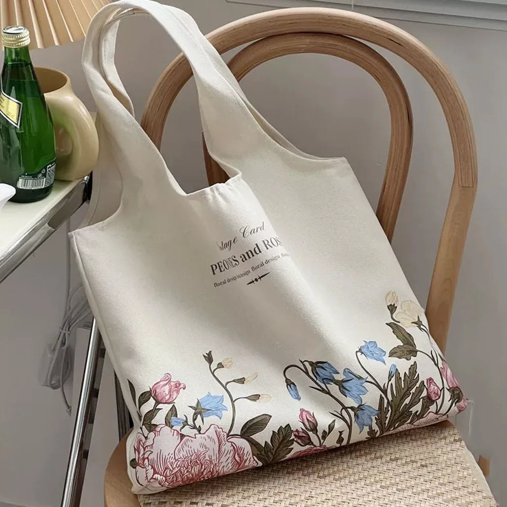 しっかり厚手肩掛けマルシェな草花バッグ