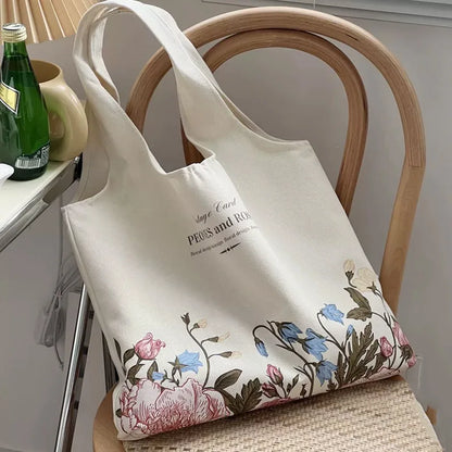 しっかり厚手肩掛けマルシェな草花バッグ