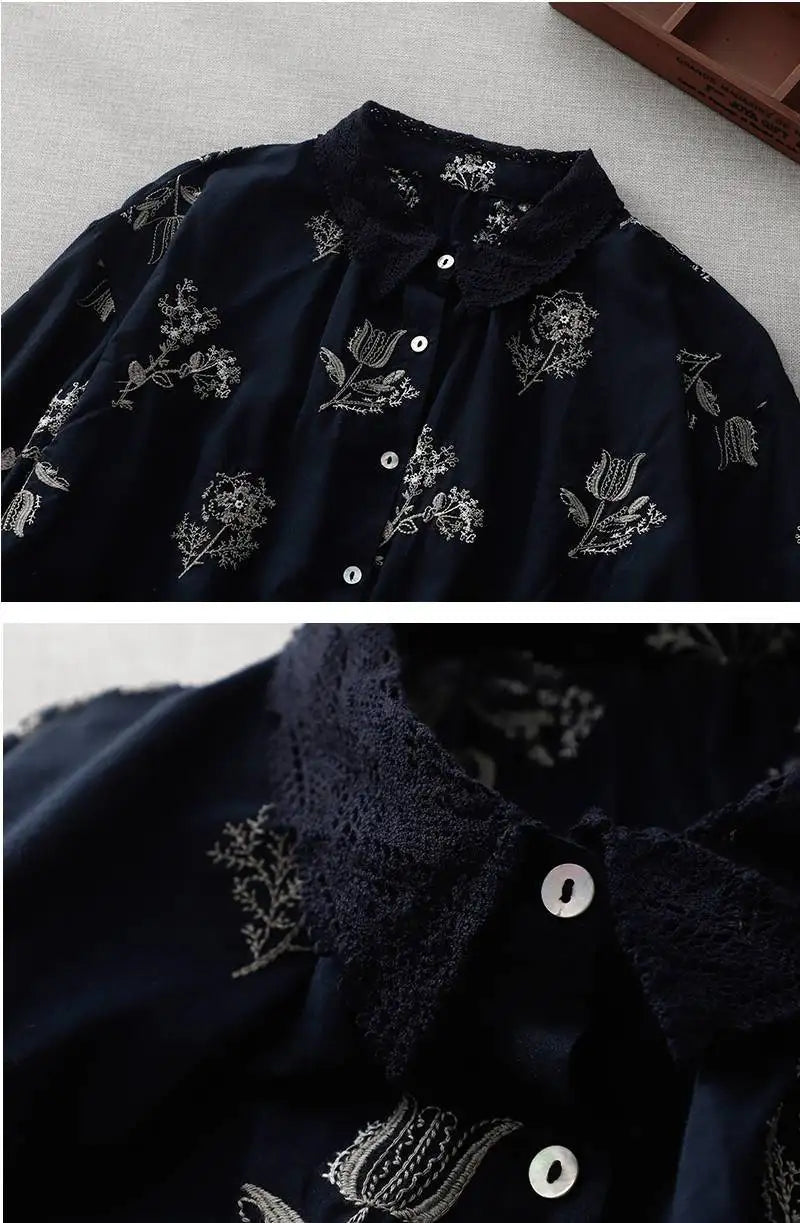 M-2XL 通気性良い 花模様 刺繍 清新 シャツ