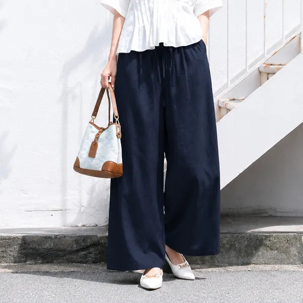 M-6XL リボン 無地 綿麻 アンクル丈（9分丈）体型をカバー カジュアルパンツ