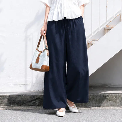 M-6XL リボン 無地 綿麻 アンクル丈（9分丈）体型をカバー カジュアルパンツ