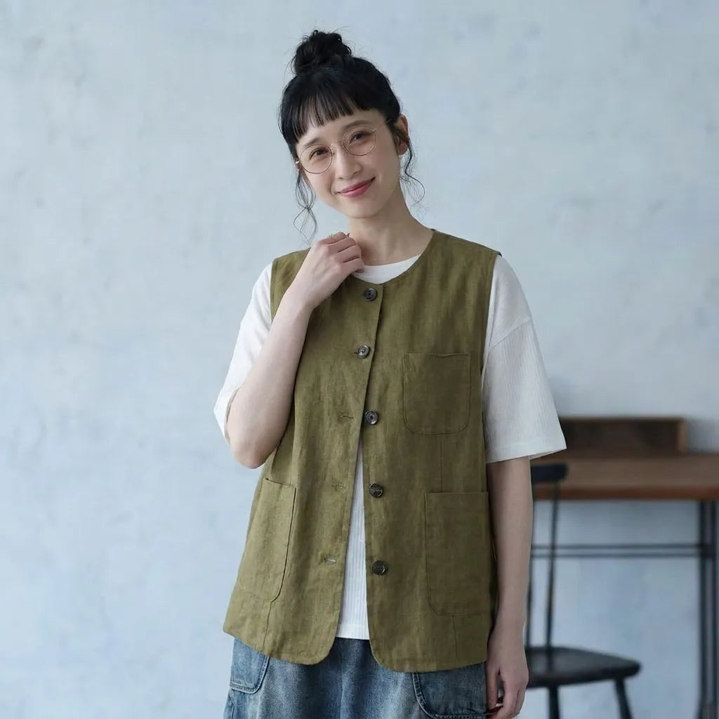 コットンリネン ドレープ感 大人クール ベスト