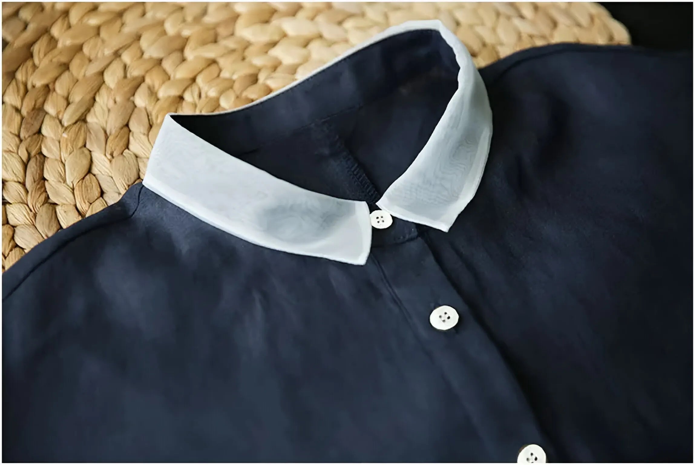 M-2XL 綿麻 ボタン 配色 切り替え 五分袖 シンプル カジュアルワンピース
