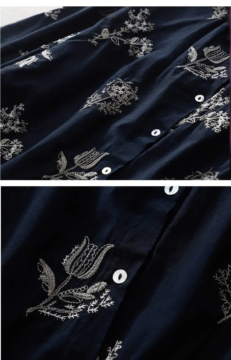 M-2XL 通気性良い 花模様 刺繍 清新 シャツ
