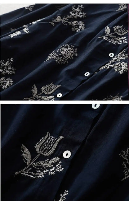 M-2XL 通気性良い 花模様 刺繍 清新 シャツ