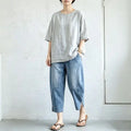 M-3XL 薄手素材 デニム クロップド丈（7分丈） ポケット付き 無地 ジーンズ