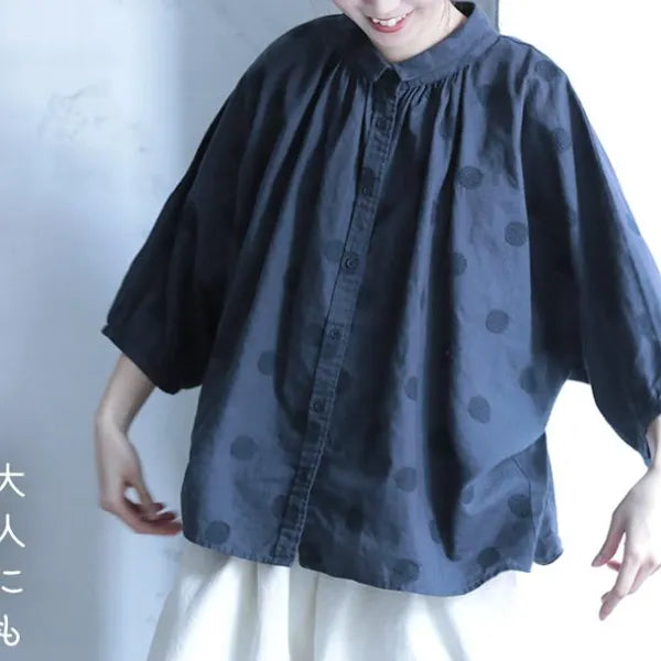 【ゆったり】可愛いドット柄シャツ S/M/L 体型カバー さらっと着られて、毎日着たくなる！