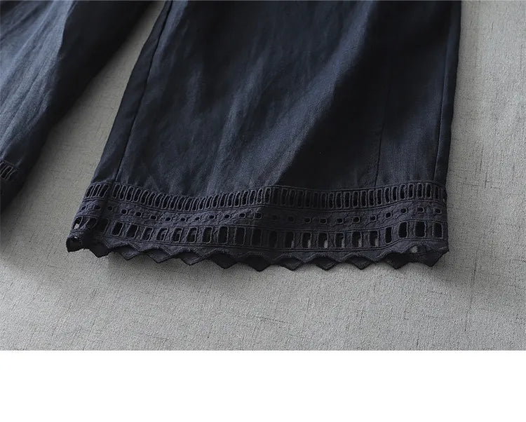 M-2XL レース 切り替え アンクル丈（9分丈） ロング丈 無地 レトロ ガウチョパンツ