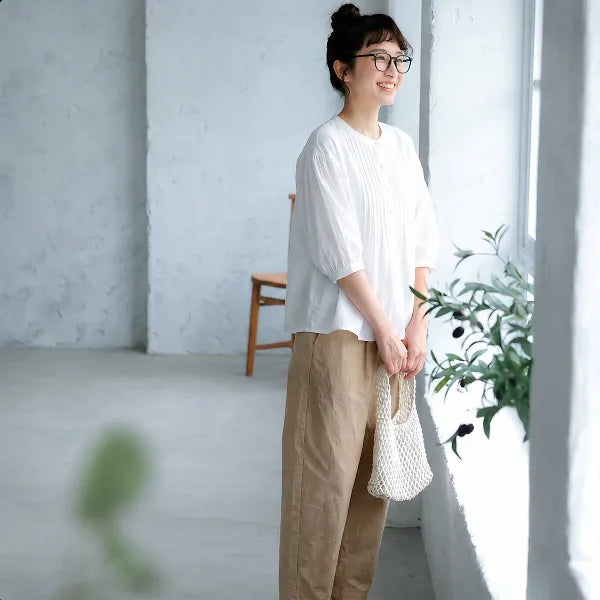 着回し自在！ アンクル丈（9分丈） 七分袖 ランタンスリーブ 無地 プリーツ シンプル