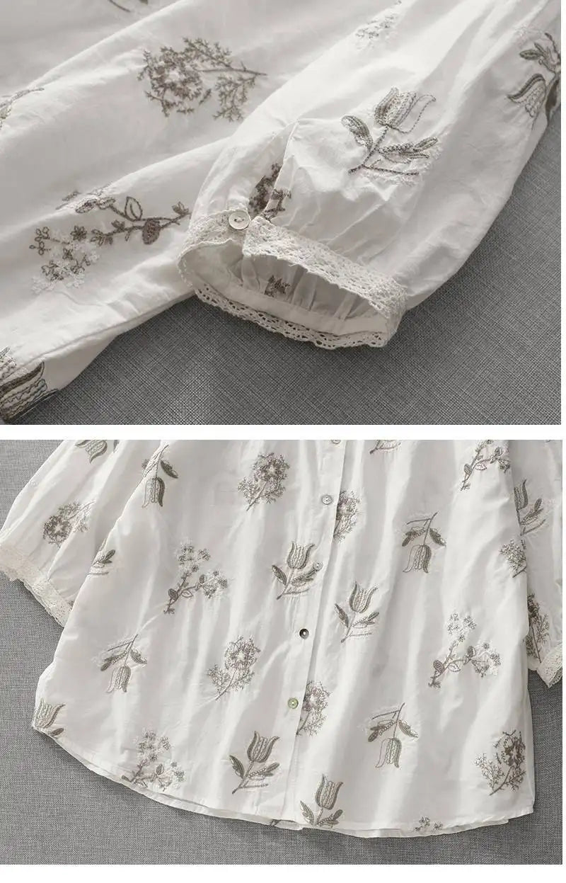 M-2XL 通気性良い 花模様 刺繍 清新 シャツ
