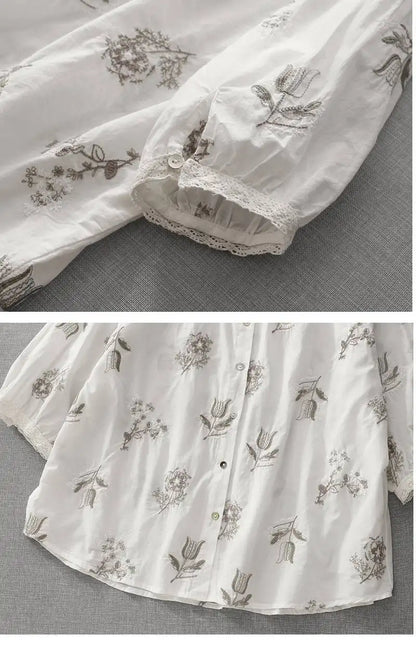 M-2XL 通気性良い 花模様 刺繍 清新 シャツ