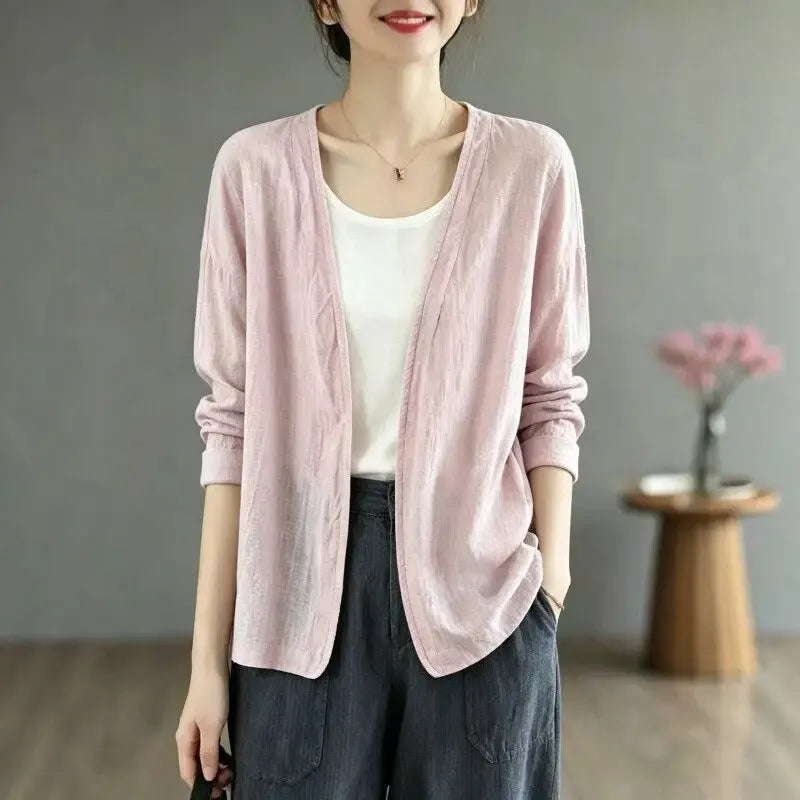M-3XL 綿麻 通気性良い UVカット 肌触り柔らかい Vネック 日焼け止め服