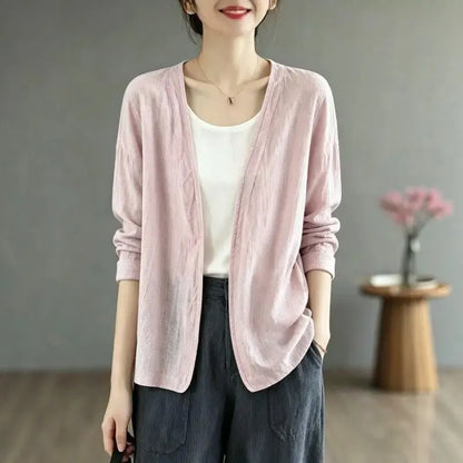 M-3XL 綿麻 通気性良い UVカット 肌触り柔らかい Vネック 日焼け止め服
