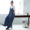 M~2XL コットン ストライプ柄 ノースリーブ オールインワン
