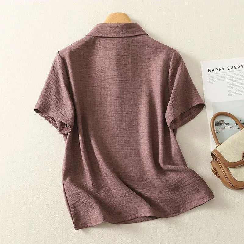 【Ｍ-2XL】リネン生地 綿麻 POLOネック ボタン半開き | 通勤 シャツ