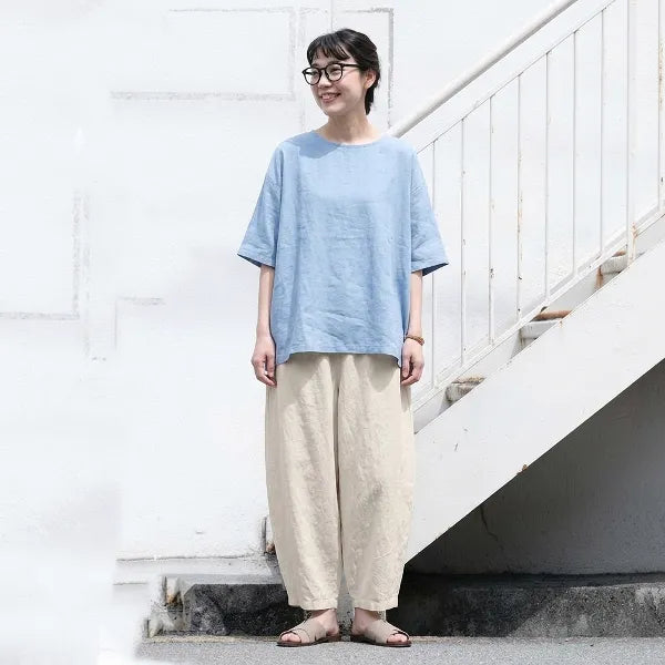 S-5XL 綿麻 9分丈 | 体型をカバー 普段使い カジュアルパンツ