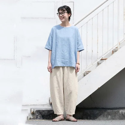 S-5XL 綿麻 9分丈 | 体型をカバー 普段使い カジュアルパンツ