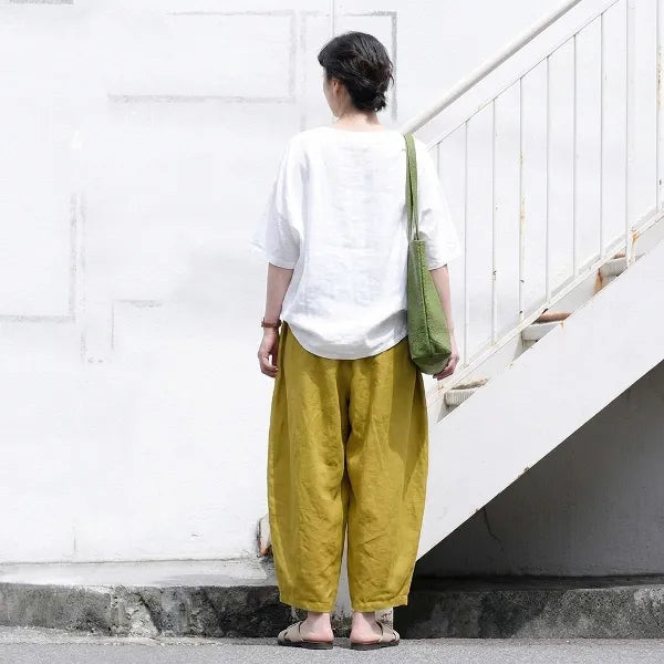 S-5XL 綿麻 9分丈 | 体型をカバー 普段使い カジュアルパンツ