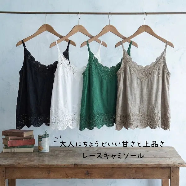M-2XL 綿麻 レース 透かし彫り 刺繍 レトロ タンクトップ/キャミソール