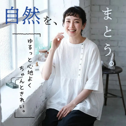 コットンリネンのゆるっと大人可愛い夏のおめかしブラウス