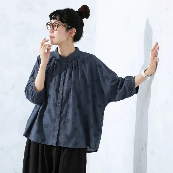 【ゆったり】可愛いドット柄シャツ S/M/L 体型カバー さらっと着られて、毎日着たくなる！