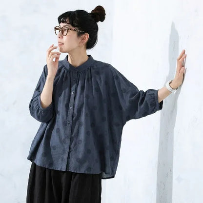 【ゆったり】可愛いドット柄シャツ S/M/L 体型カバー さらっと着られて、毎日着たくなる！