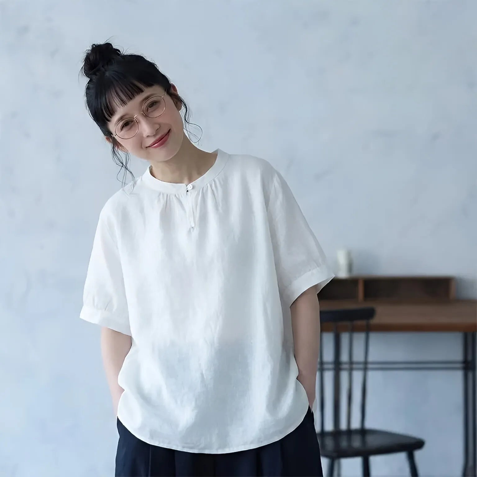 肩の力をぬいて着る、コットンリネンシャツ