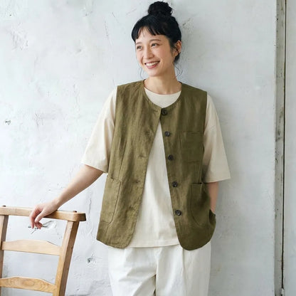 コットンリネン ドレープ感 大人クール ベスト