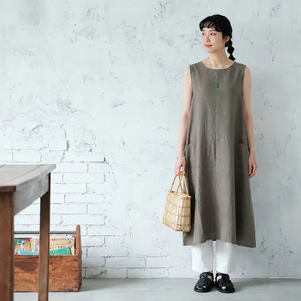 M-XL ファッション ラウンドネック 無地 Aライン ワンピース
