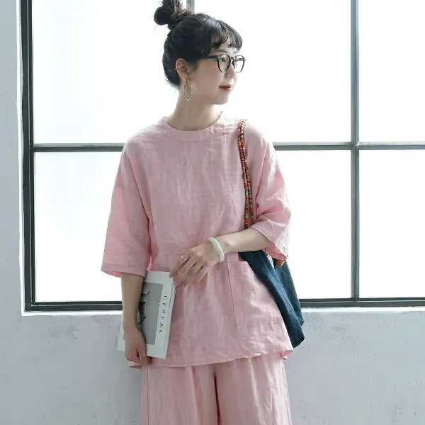 L-2XL ゆるシルエットリネンプルオーバー｜在宅・カフェタイム