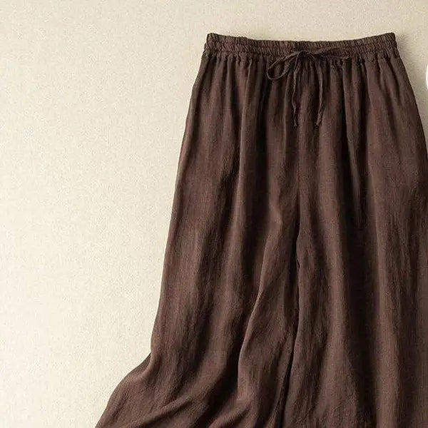 M-6XL リボン 無地 綿麻 アンクル丈（9分丈）体型をカバー カジュアルパンツ