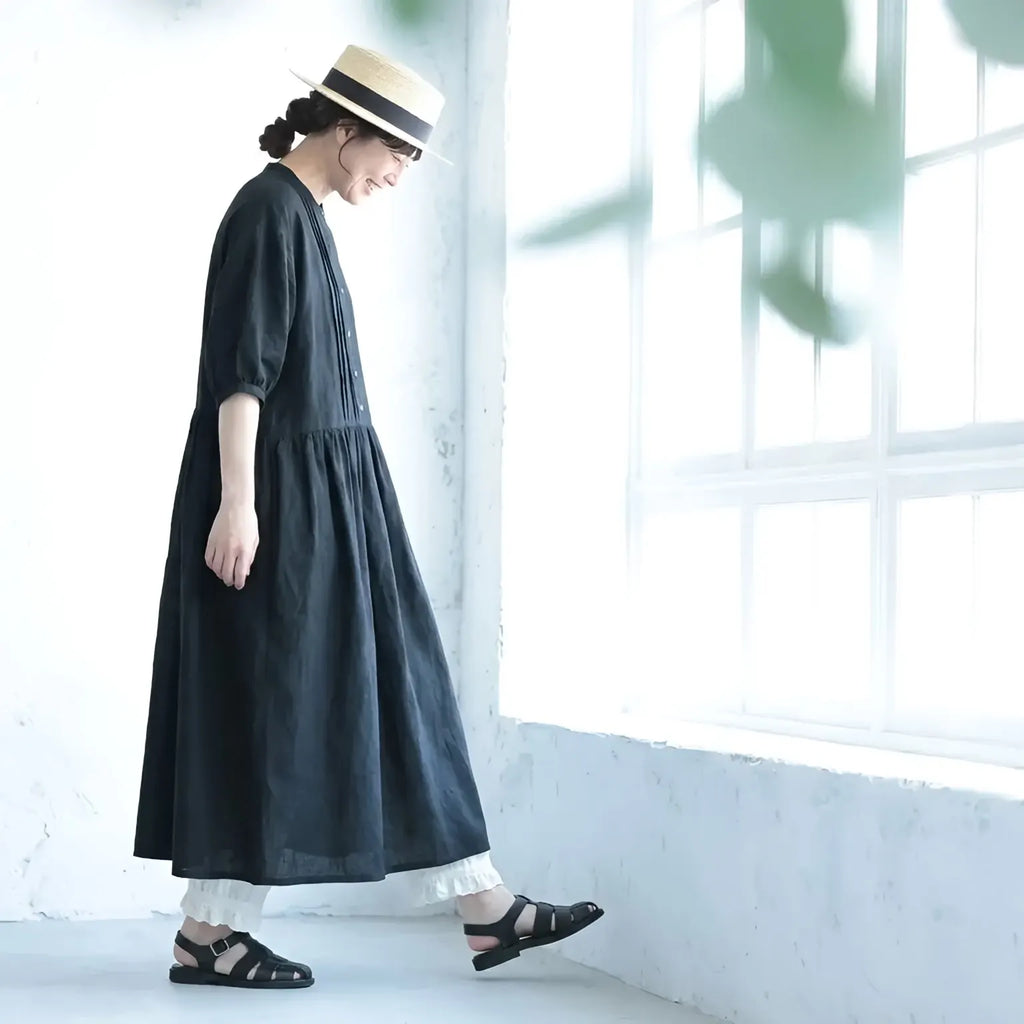 くったりやさしい、リネン仕立てのロングワンピ