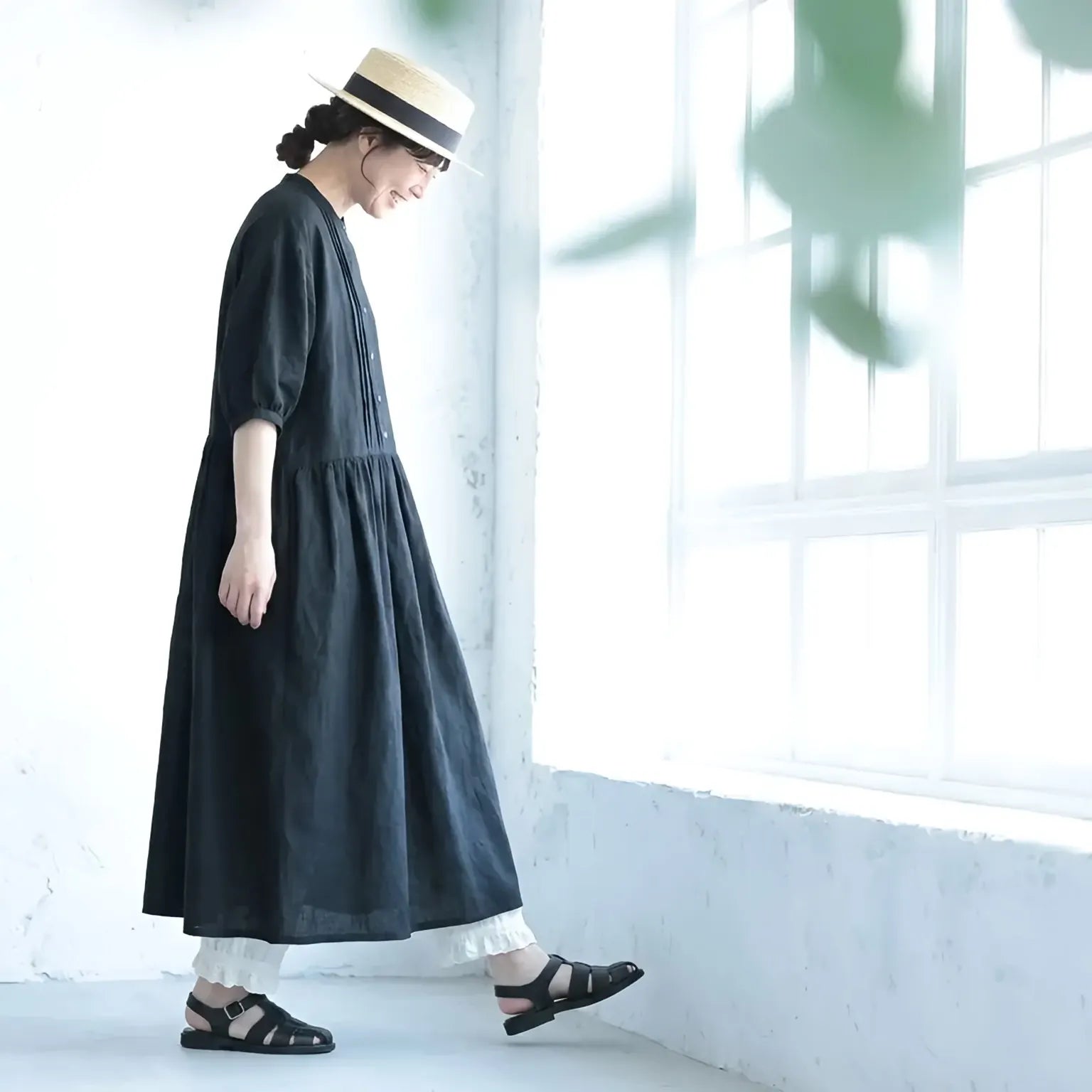 くったりやさしい、リネン仕立てのロングワンピ