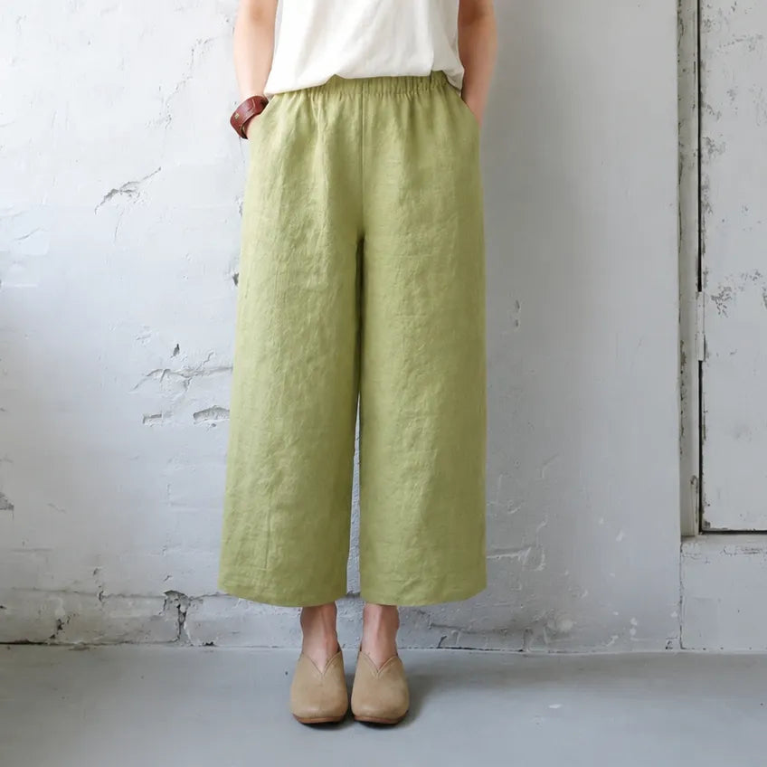 M-4XL 綿麻 レギュラー丈 ハイウエスト 無地 通気性 着痩せ効果 ナチュラル 夏コーデ ガウチョパンツ