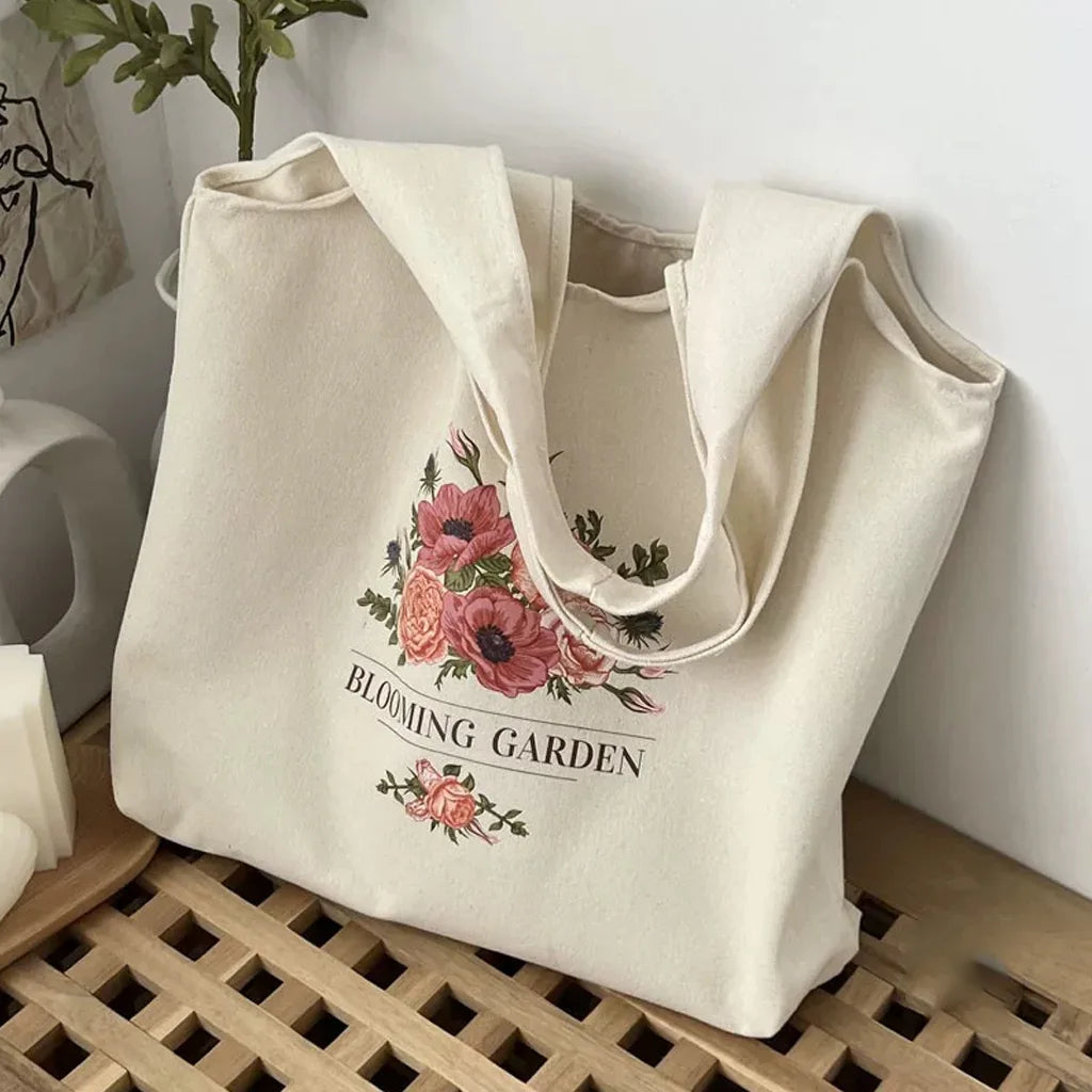 しっかり厚手肩掛けマルシェな草花バッグ