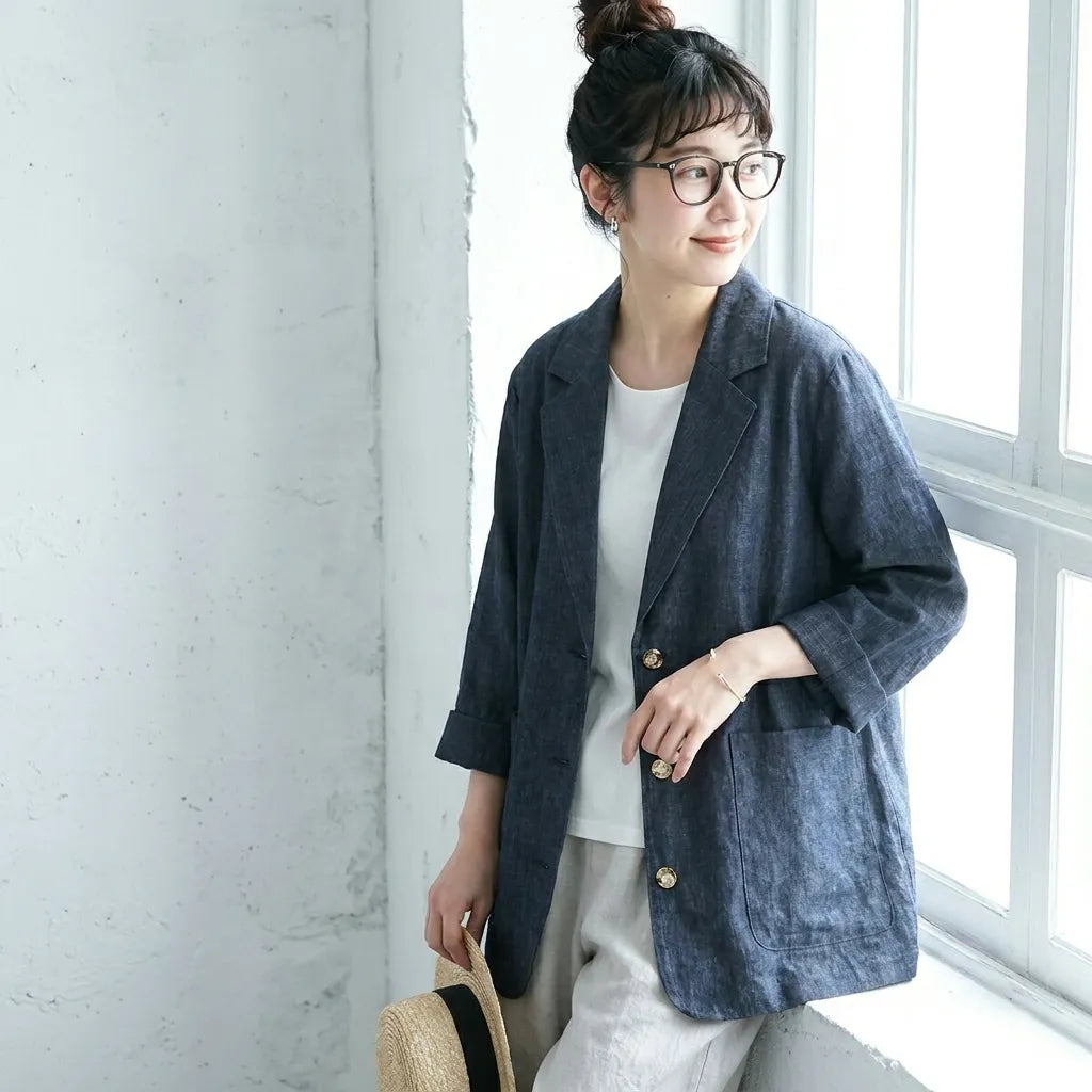「くたっと、柔らか」 日焼け対策 M-2XL 綿麻 シングルブレスト 折り襟 カーディガン