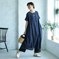 M-XL 脇ポケットリネン ロングワンピース ナチュラル