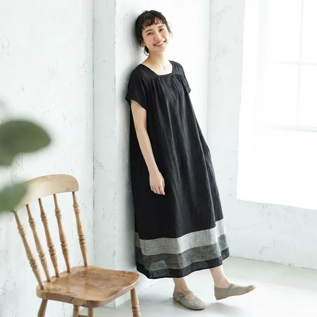 色の重なりが、いつもの日を彩る。配色ワンピース。