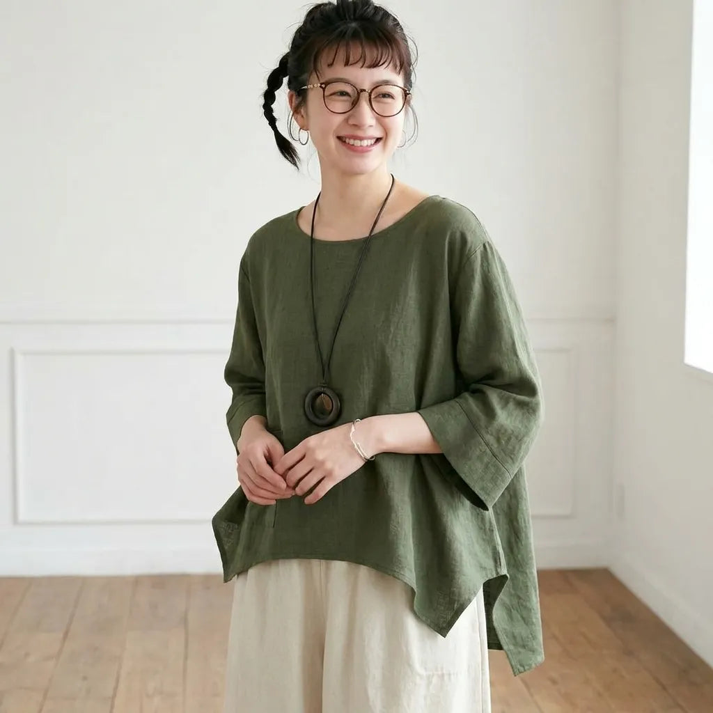 【S-2XL】綿麻 七分袖 肌触り柔らかい | お出かけ シャツ
