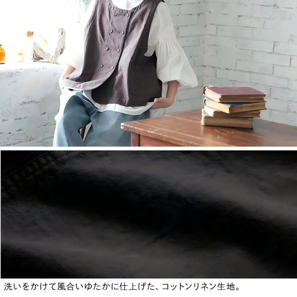 好相性コットンリネンのダブル釦ベスト