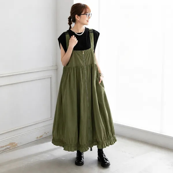 フリー フルジップ ポケット付き 体型をカバー 脚長効果 デイリー バルーン ワンピース