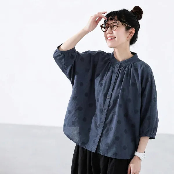 【ゆったり】可愛いドット柄シャツ S/M/L 体型カバー さらっと着られて、毎日着たくなる！