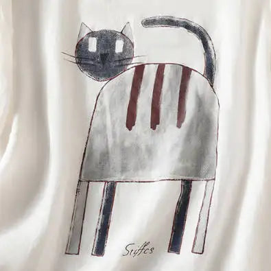 ねこと過ごす、風通しのいいコットンリネンTシャツ