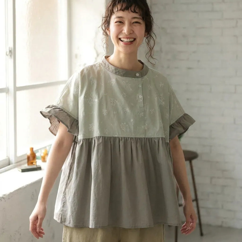 まいにちの相棒に。気取らない大人的ペプラムシャツ プリント